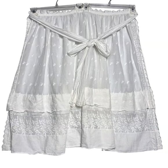 Vintage White Apron Floral Embroidery Lace Detail Adjustable Tie Waist Cotton Bl - Picture 2 of 3